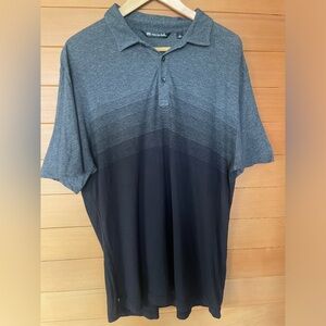 Travis Mathew Polo Shirt Mens Large Navy Blue Striped Short Sleeve Golf